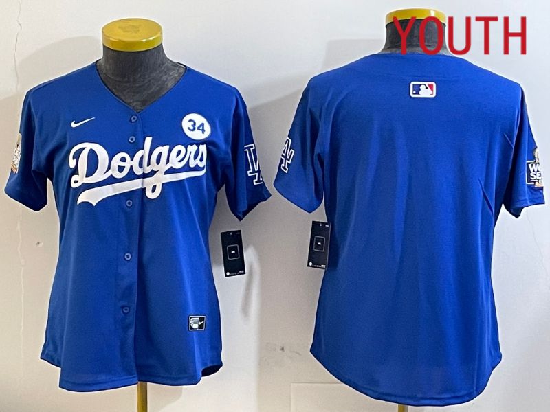 Youth  Los Angeles Dodgers blank 2024 World series patch blue jersey 202411205